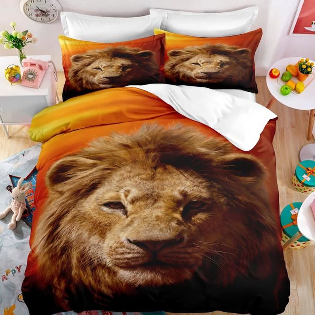 Parure De Lit Le Roi Lion 3d Effet 0 0cm 3 Pieces Fermeture Eclair 1 Housse De Couette Et 2 Taies D Oreillers 63 63cm Cdiscount Maison