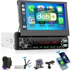 HIKITY Autoradio 1 Din DAB+ à écran motorisé escamotable 7" -CarPlay Sans Fil,Mirror Link,Bluetooth,micro,caméra de recul