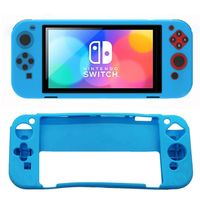 Tikawi Coque Nintendo Switch OLED (7") Silicone Bleu - Coque [Anti-Choc] [Souple] [Haute Protection] [Fine et légère]