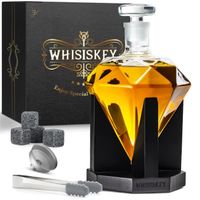 Whisiskey Carafe Whisky - Diamant - 900 ml - 4 Pierre à Whisky, Support, Bec Verseur - Vin Carafe Decanter - Bijoux - ​Cadeau homme