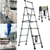 Escabeau 5.6-6.6FT A-Frame Aluminium Extension Télescopique Pliable 5+6 Marches Anti-Dérapant 2.9in Widened Pedal Ladder
