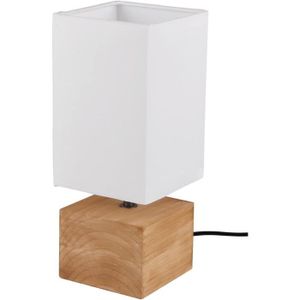 LAMPE A POSER Lampe De Table Woody En Bois Marron Avec Abat-Jour En Tissu Blanc 12 X 12 Cm[u298]