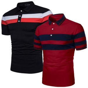 POLO Polo Homme Lot de 2 Été Fashion Couleur Contrasté Polo Manche Courte Casual Marque Luxe T-Shirt Hommes - Noir-Rouge