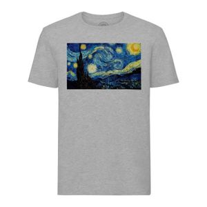 T-SHIRT T-shirt Homme Col Rond Gris Van Gogh Nuit Etoilees