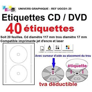 Étiquette classement 40 étiquettes CD - DVD autocollantes standard de d