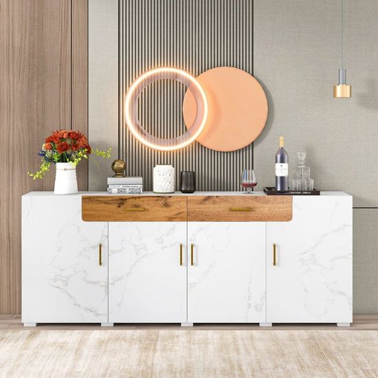 Commode 4 Tiroirs 60 Cm – Meuble De Rangement Bois Motif Vagues 3D, Ouverture Push-to-Open, Style Naturel – Chambre, Salon, Entrée