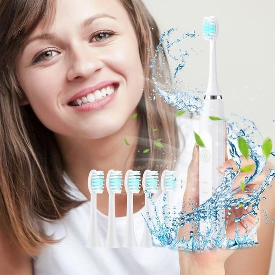 Brosse à Dents électrique Sonique - 5 Modes, 6 Têtes Incluses, Rechargeable USB