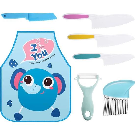 Goodchef Lot De 8 Couteaux De Cuisine Pour Enfants - Pour Couper Et Cuisiner Des Fruits Ou Légumes - Sécurité En Bois - Planche à Découper - Éplucheur - 9