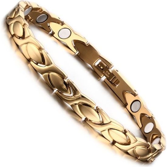 Flongo Bracelet Acier Inoxydable Femme Pierre Magn/étique Coeur Manchette Cha/îne de Main Or Argent Bijoux Cadeau Anniversaire F/ête des M/ères