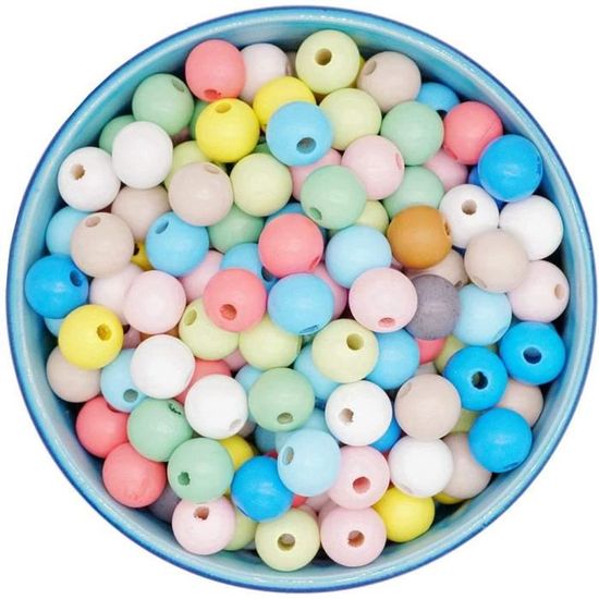 200 Perles En Bois Colorées Assorties - Perles D'érable Grand Trou Pour Bijoux, Macramé, Bracelets DIY
