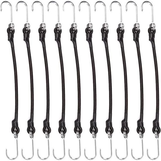 Lot De 10 Tendeurs Élastiques Réglables 45,7 Cm Crochets Anti-Rayures – Orange/Noir Kotap