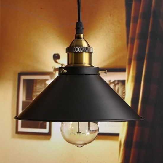 Suspension Lustre Industriel Plafonnier Abat Jour En Metal 22cm Luminaires Simple Noir Pour Cuisine Achat Vente Suspension Lustre Industrie Cdiscount