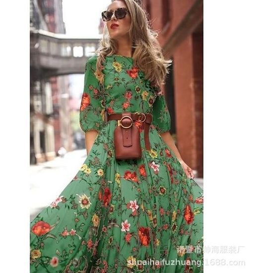 Robe Femme Mode d ete pour dames belle nouvelle elegante vert