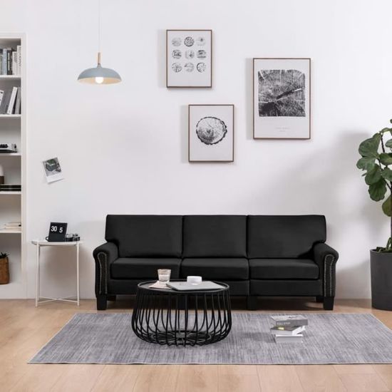 5303MARKET TOP- Canapé d'angle à 3 places design vintage - Canapé Scandinave Canapé Relax Sofa Salon Classique Noir Tissu