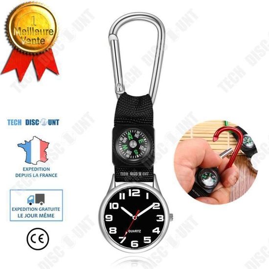 Montre à Quartz Lumineuse Unisex Avec Mousqueton Et Boussole - Tête 39mm - Neuf Avec Boîte - Style Rétro