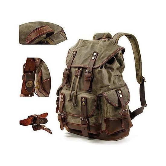 Sac à Dos Vintage étanche En Toile Et Cuir - Style Rétro Pour Ordinateur, Voyage, Camping - Neuf