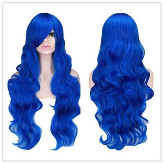 Perruque Longue Bouclée Bleue Violette Pour Femme - Cosplay Mal Descendants Halloween
