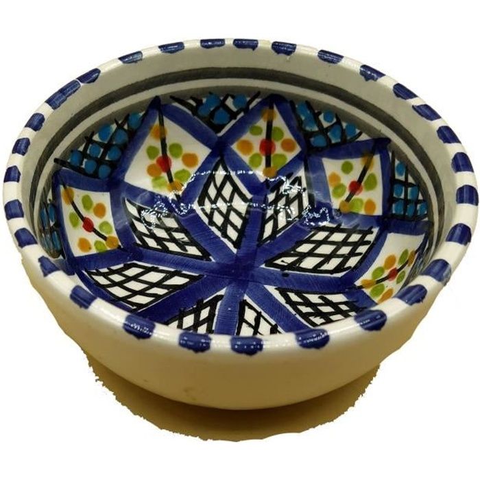 Coloré Grande tunisien bol en céramique fait main et peinte 32 cm