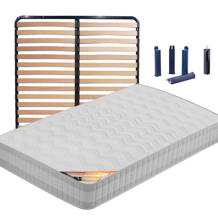 Tahiti - Pack Matelas + Lattes 160x200 + Pieds Blanc