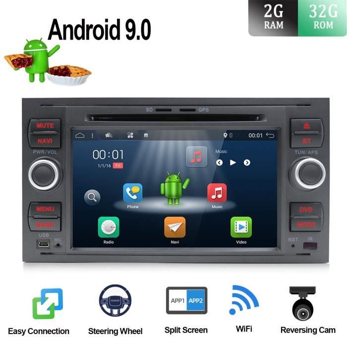 7 pouces Android 7.1 2G-RAM Quad Core Double voiture stéréo GPS Radio Navigation Fit pour Ford C-Max-Connect-Fiesta-Focus-Fusion-Gal
