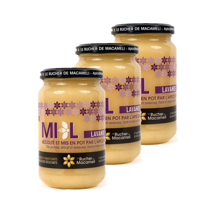 Lot 3x Miel de Lavande - Drôme - Rhône Alpes - Le Rucher de Macameli - pot 500g