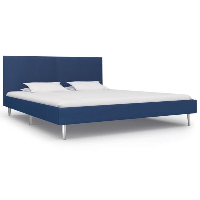 Cadre De Lit Bleu Marine : King Size 180*200 Cm - Lit Design Moderne En Tissu Doux - Sommier à Lattes Inclus - Pied En Fer Durable
