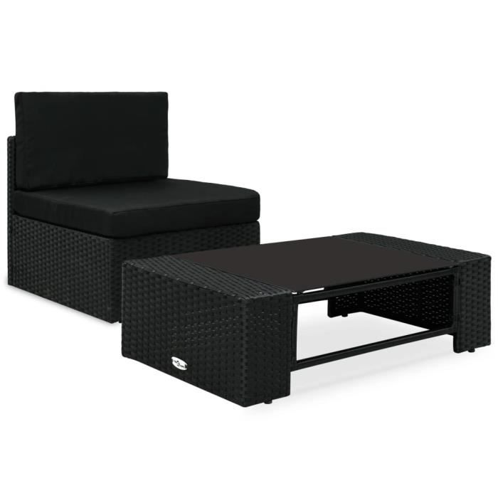 Salon de jardin 2 pcs - Ensemble repas de jardin Meuble de jardin Résine tressée Noir