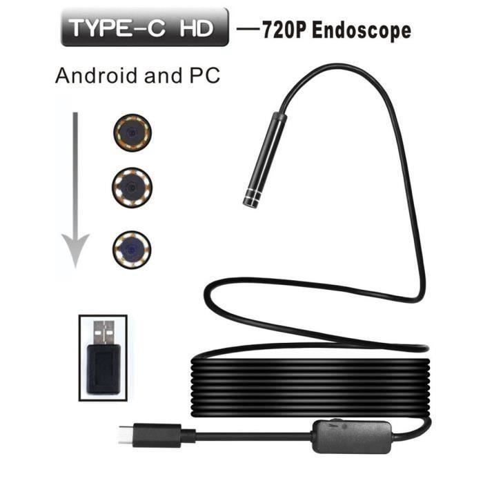 Android USB - TYPE-C Inspection endoscopique Caméra 8mm 8 LED IP67 étanche 5M