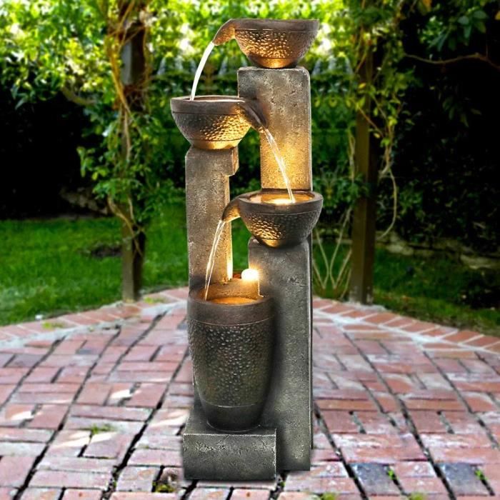 FONTAINE DE JARDIN Fontaine d'ext-eacute,rieur moderne de 101 cm avec sons d'eau apaisants, lumi-egrave,re LED -eacute,lectriqu129