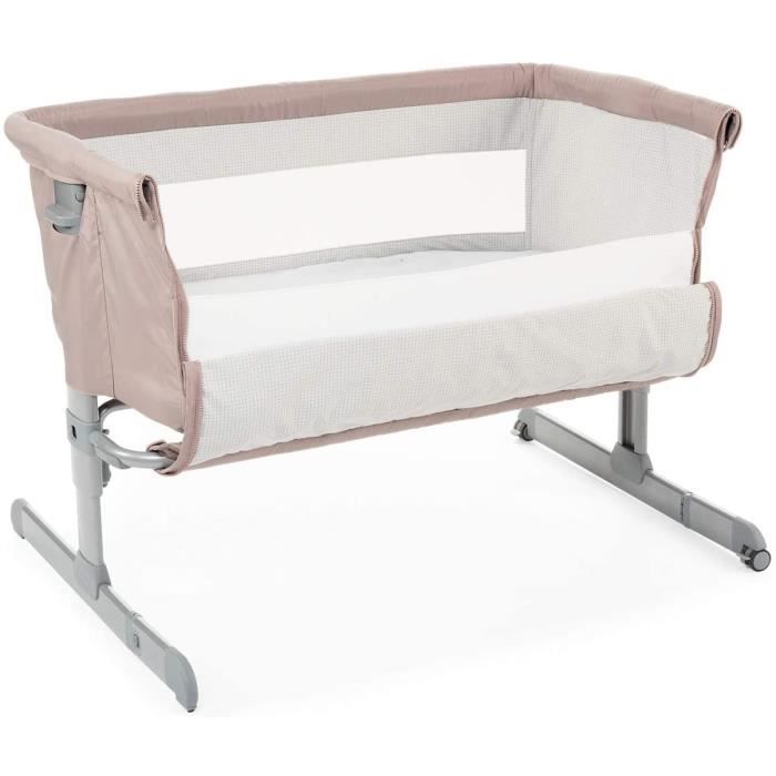 Chicco Next2Me Lit Bébé Cododo Sand - Berceau Cododo Bébé avec Matelas, Côté Repliable, Hauteur Réglable, Fenêtre en Filet, Roues et