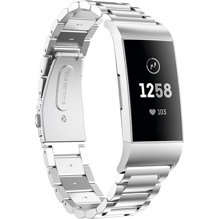 TOPsic Fitbit Charge 3 Bracelets de Montre, Acier Inoxydable Bande de Remplacement en Métal Sangle Bracelet pour Fitbit Charge 3/Cha