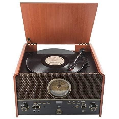 GPO Chesterton - 4 en 1 -Tourne-disque, lecteur CD, USB, radio FM, lecteur de cassettes, AUX IN, haut-parleurs intégrés