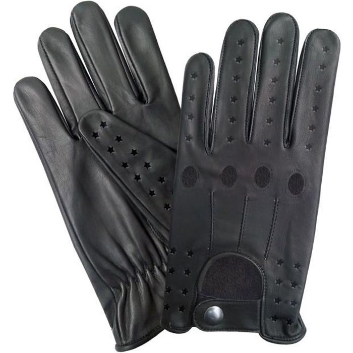 AUTHENTIQUE PAIRE DE GANT EN CUIR NAPPA DE VACHE , MOTORBIKE CONDUCTEUR MODE SUPER FIT ORIGINAL STARS – HOMME , NOIR TAILLE L