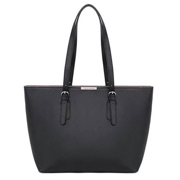 David Jones - Sac Main Shopping Femme Grand Format Capacité A4 - Cours Lycée Cabas Fourre-Tout Epaule Cuir Shopper Etudiante - Noir