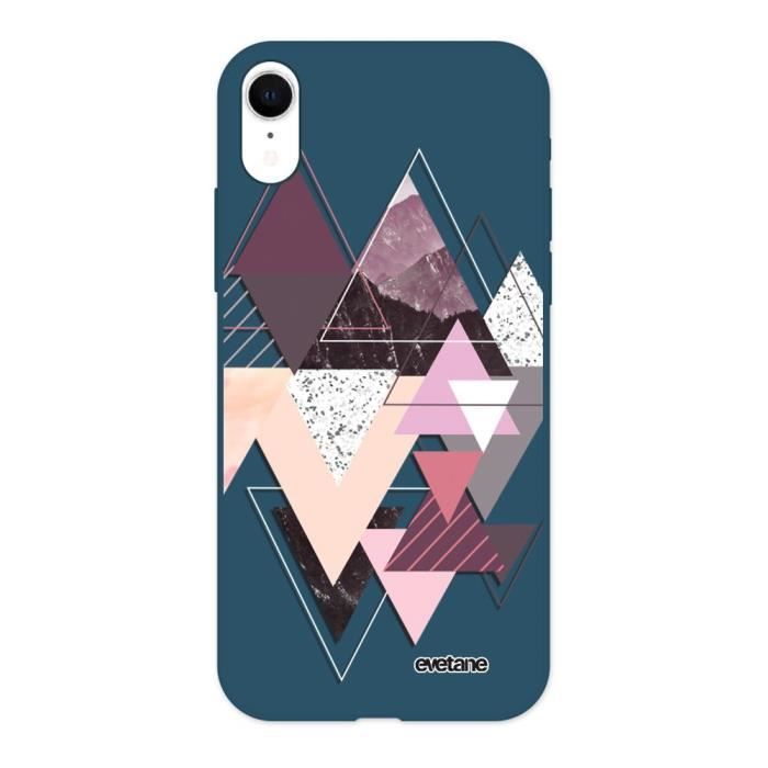 Coque pour iPhone Xr Silicone Liquide Douce bleu marine Triangles Design Ecriture Tendance et Design Evetane