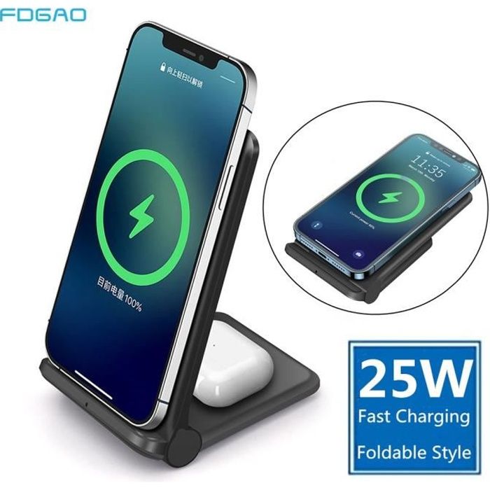 25W qi wireless charger induction charging 2 in 1 fast charge phone charger dock for apple airpods iPhone samsung Galaxy huawei