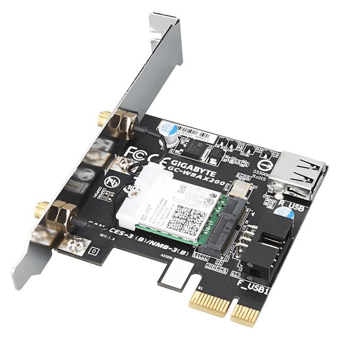 Gigabyte GC-WBAX200 - Carte PCI-Express sans fil Wi-Fi AX2400 + Bluetooth 5 ( Catégorie : Carte réseau Wifi )
