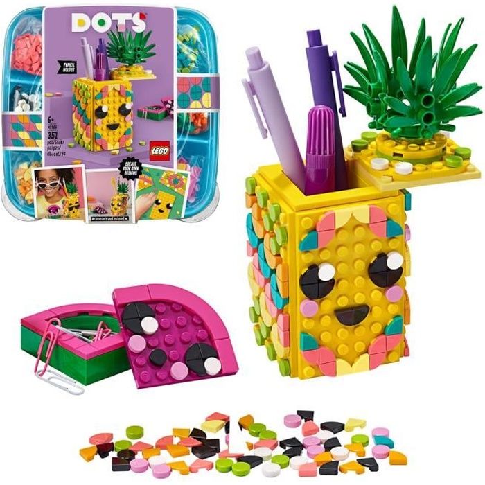 LEGO® DOTS 41906 Le Pot à Crayons Ananas, Activité Manuelle, Accessoires de Bureau, Loisirs Créatifs et Bricolage pour Enfant