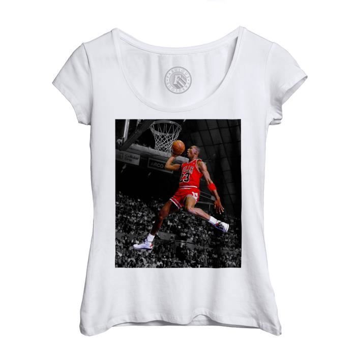 T-shirt Femme Col Echancré Michael Jordan Gros Dunk Chicago Bulls Basketball GOAT