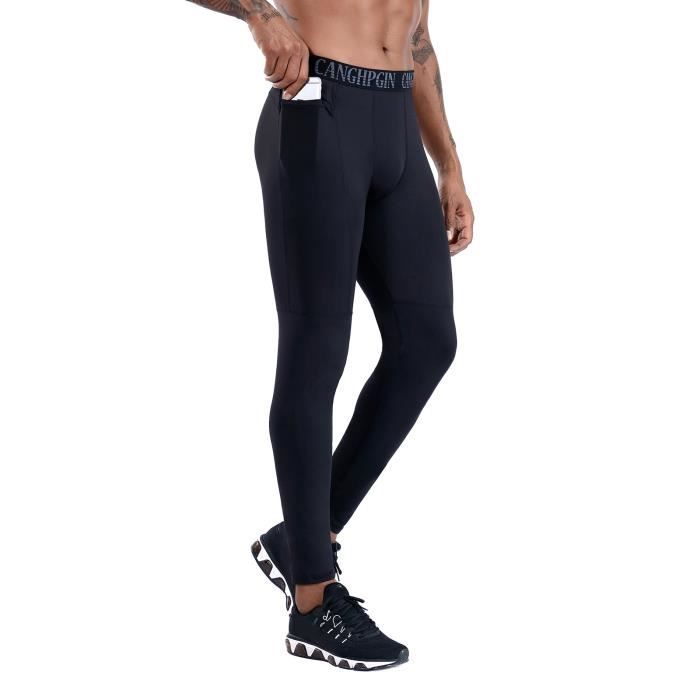 iiniim Legging de Sport Homme avec Poche Collant de Course Running Fitness Courir Yoga Gym Pantalon de Compression Sportwear S-XXL