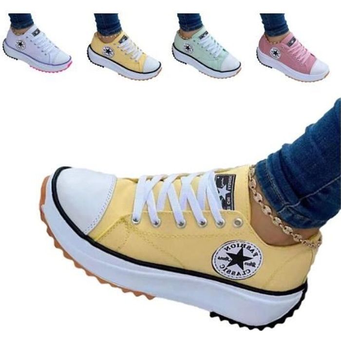 2022 Canvas Shoes Women Fashion Trainers, Femmes Plate-Forme Baskets Femme Chaussures Décontractées Compensées Formateurs