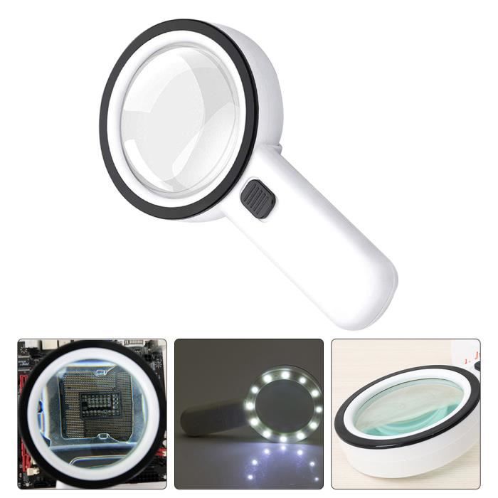 12 led de lecture Loupe avec Lumières 30X LED Loupe de Poche Haute Puissance Loupe Grossissante Loupe liseuse