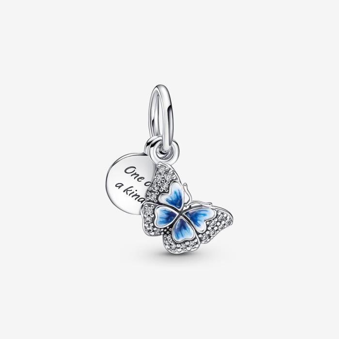 PANDORA Charm Pendant Double Papillon Bleu & Citation