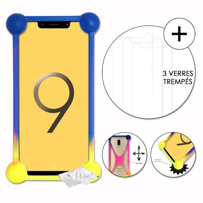 Super Pack coque bumper multicouleur antichoc en silicone de qualité pour V-Mobile S9 (2019) avec 3 Verres trempés de protection