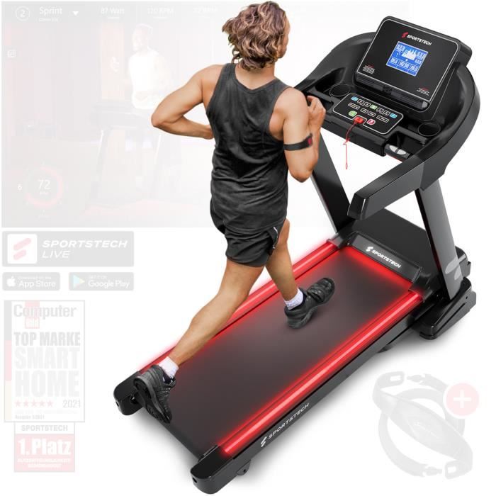 Sportstech F37 Tapis de Course Professionnel Connecté de qualité Allemande - Vidéos en Direct et Mulitplayeur APP