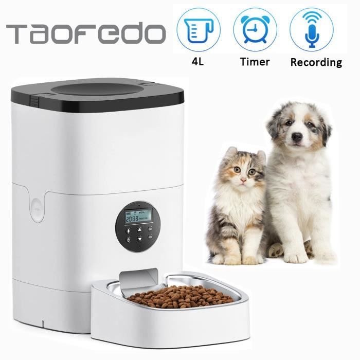 Distributeur Croquettes Chat Automatique, 4L Distributeur de Nourriture pour Chat 4 Repas avec Enregistreur 10s Vocal et Minuterie
