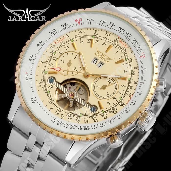 TD® Montre mécanique à bracelet en acier automatique à 6 broches pour homme-Montre automatique en métal homme-bijouterie pour cadeau