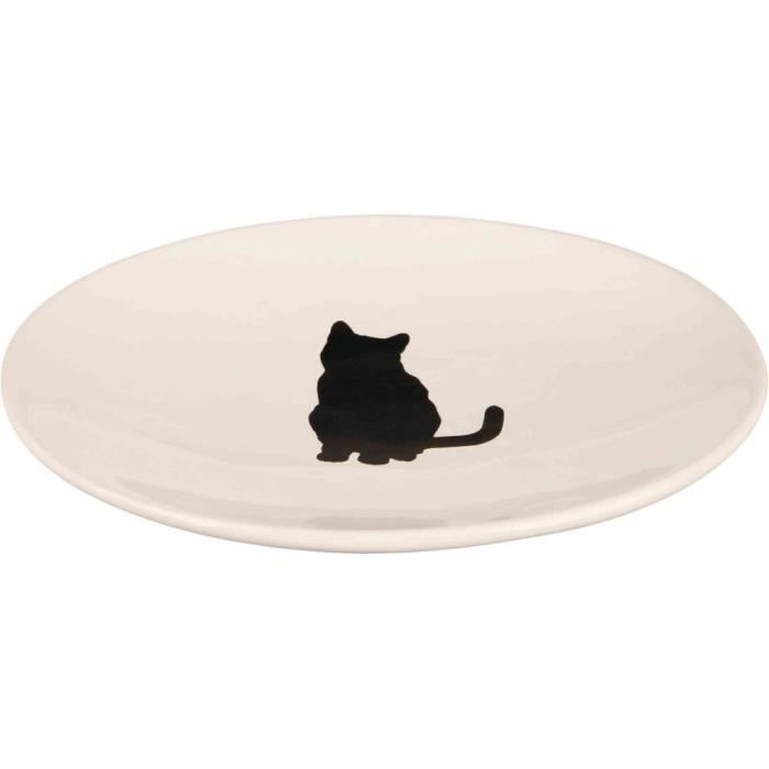 Ecuelle chat, céramique - 18 × 15 cm, blanc