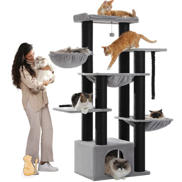 Meilleurs prix pour PAWZ Road Grand Arbre a Chat, Arbre à Chat avec Poteaux XXL 11 cm en Sisal, Hamacs Spacieux, Condo & Perchoir, 170 cm Gris