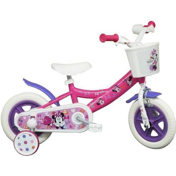 Vélo enfant 10'' Minnie - DISNEY - Frein avant - Panier avant - Garde-boues - Carter intégral